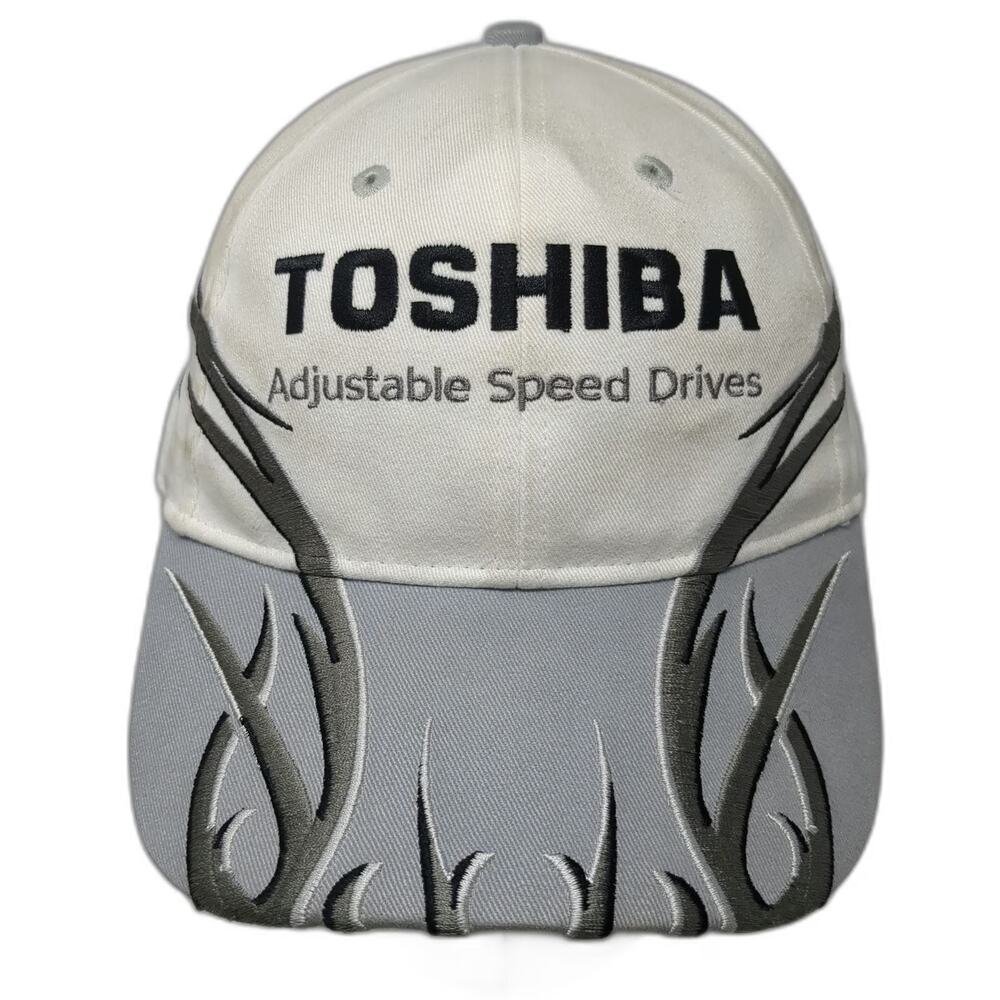 Toshiba Baseball Cap White Gray One Size Tribal Embroidery Adjustable Strap Hat